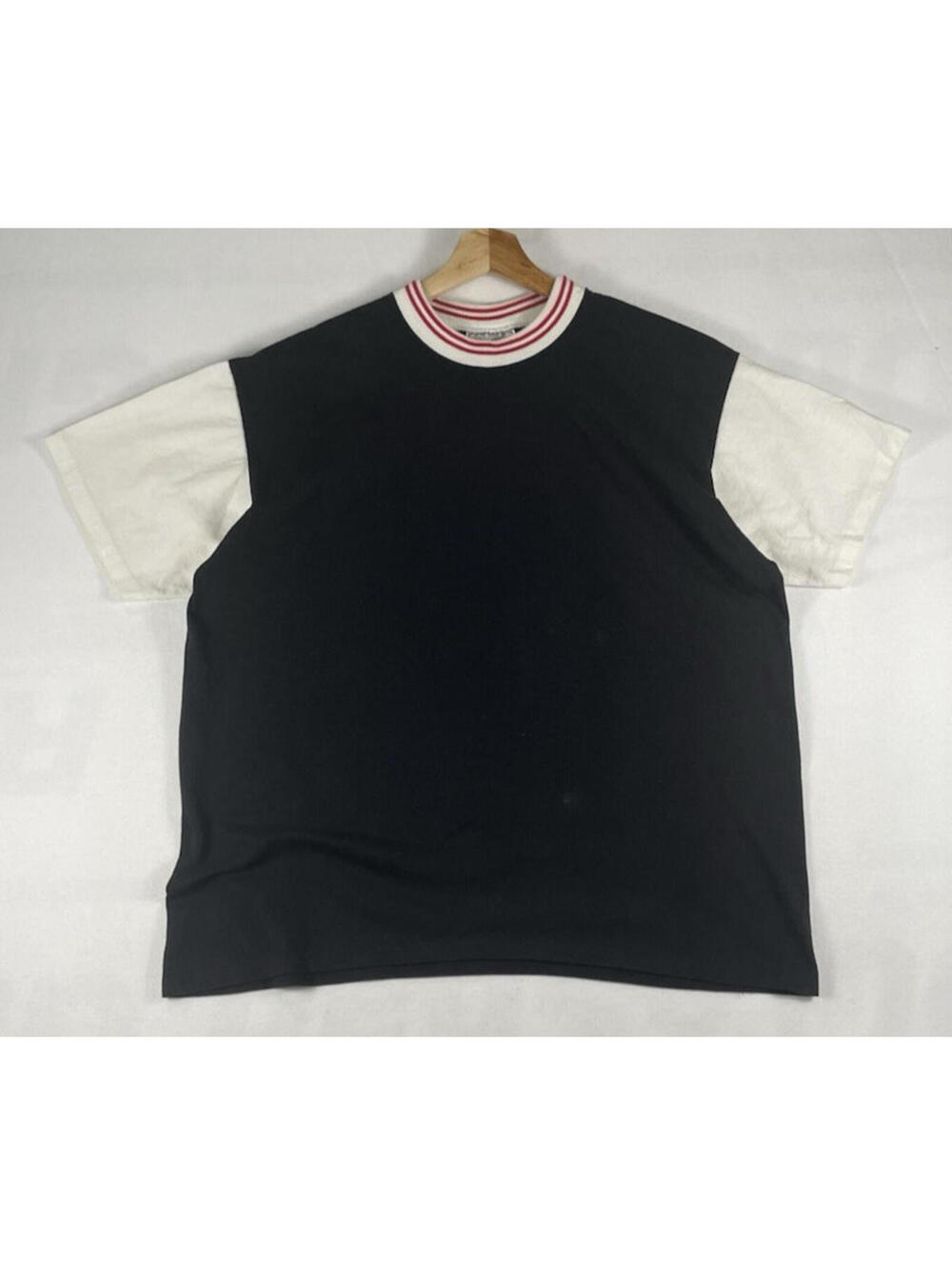 Vintage Jacques Moret Black White Striped Neck Collar BOXY t shirt OSFA 23x25.5